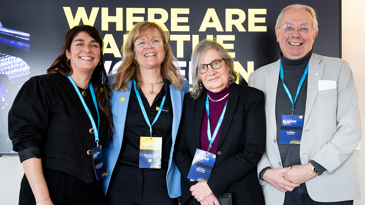 <p>Anne-Charlotte Joubert (ESS), Frida Tibblin Citron (Big Science Sweden), Barbro Åsman (Stockholm University/CERN), and Tomas Brage (Lund University).</p>