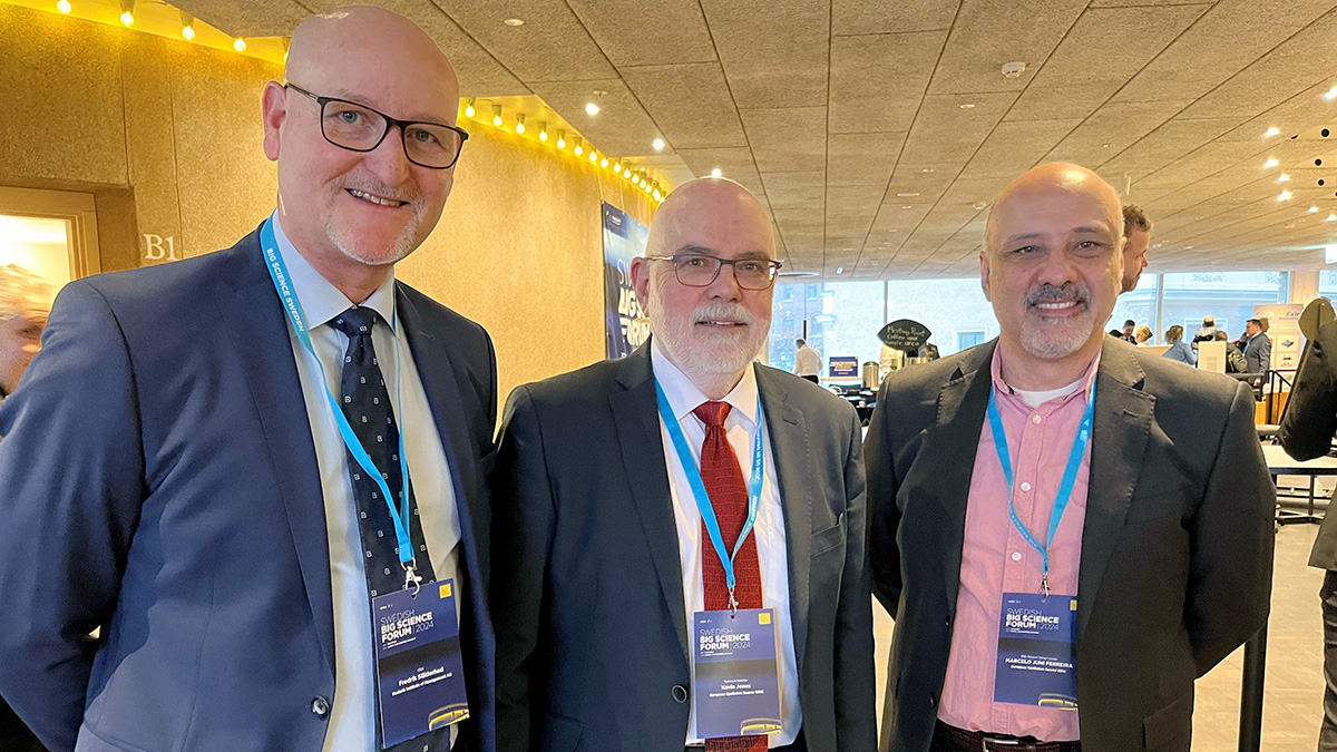 <p>Networking in progress: Fredrik Slätterhed, CEO Maderik Institute of Management, Kevin Jones, Technical Director, ESS, and Marcelo Juni Ferreira, Vacuum Group Leader ESS.</p>