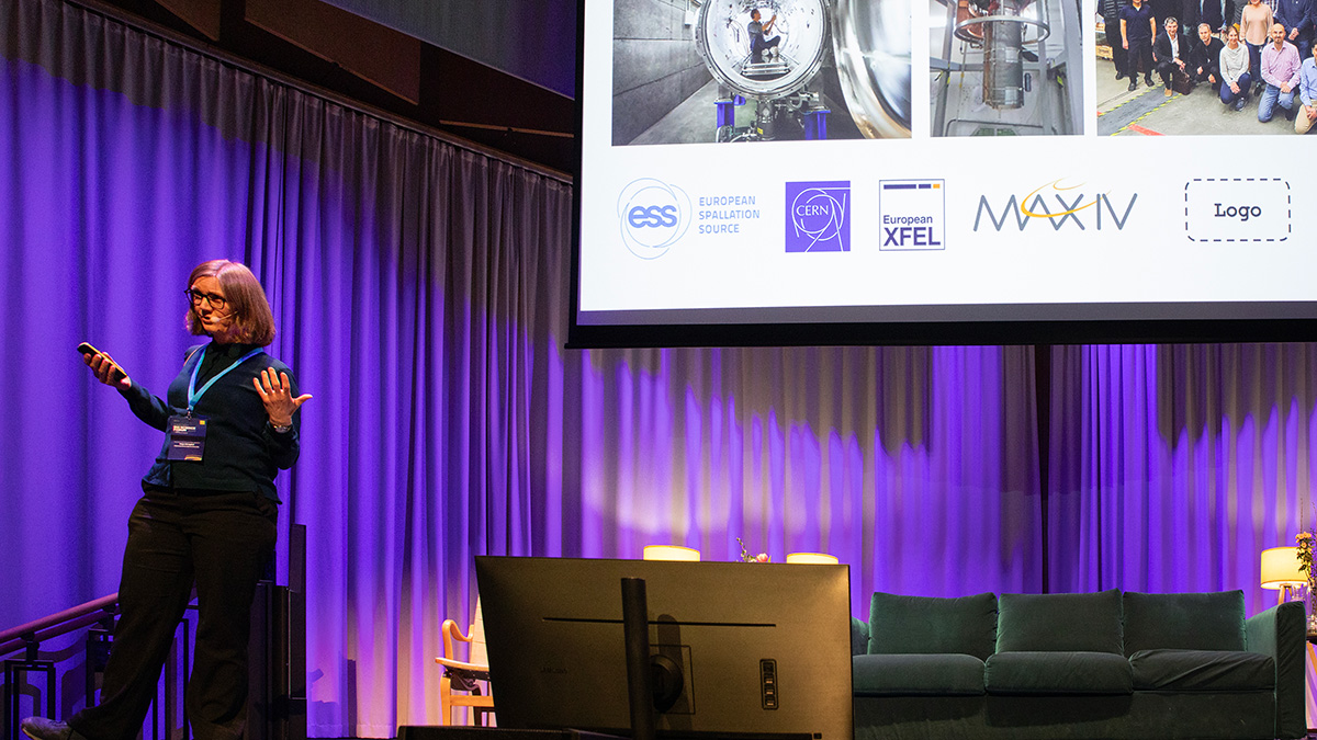 &lt;p&gt;Maja Olvegård (&lt;span style=&quot;font-size: 1rem;&quot;&gt;FREIA Laboratory, Uppsala University) in the session &quot;Knowledge Transfer – Big Science as motor&quot;.&lt;/span&gt;&lt;/p&gt;